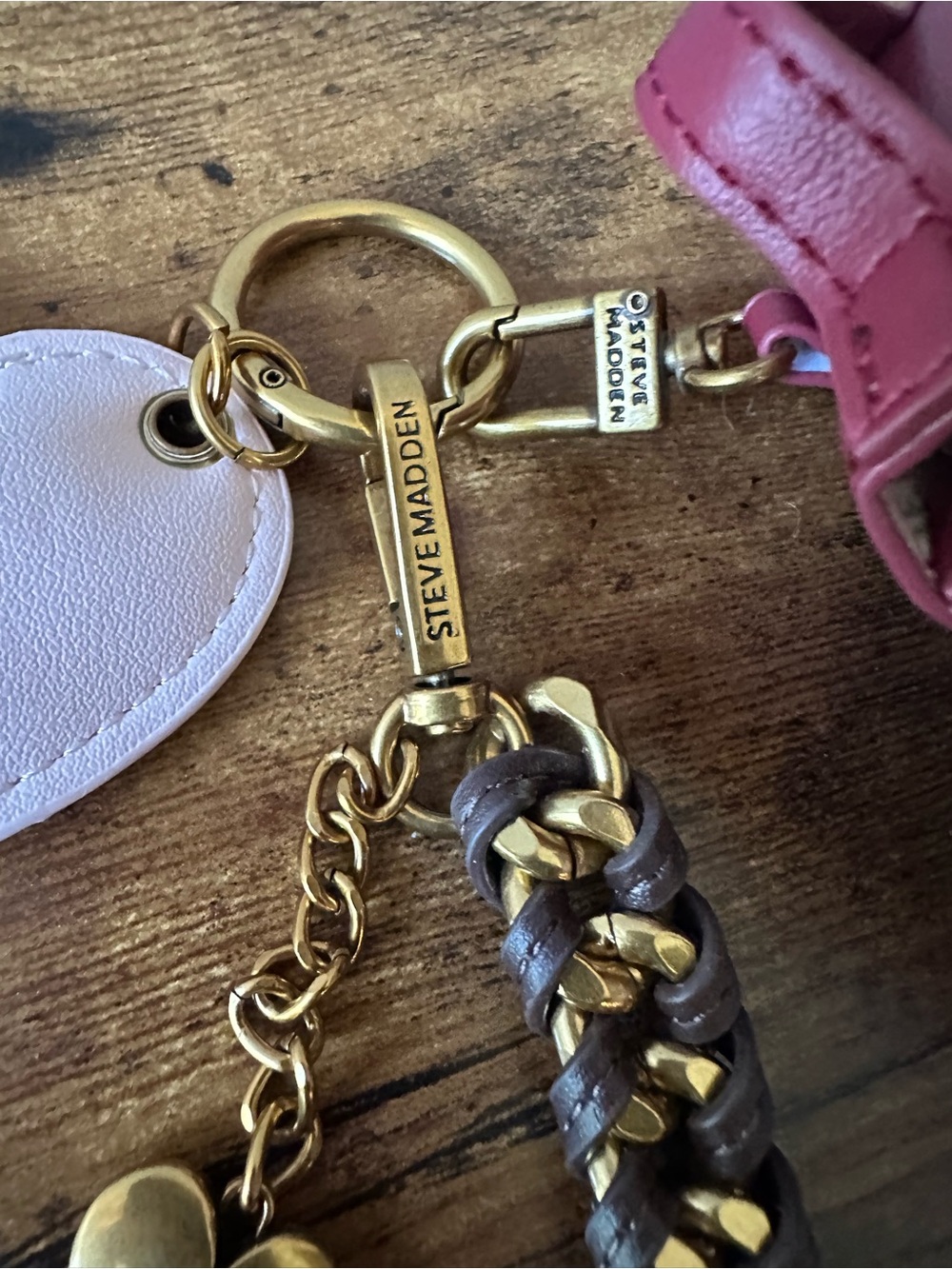 Steve Madden 3 Piece Bag Charm Keychain Snap Pouch Keychain Braided Chain NWOT - Picture 4 of 6